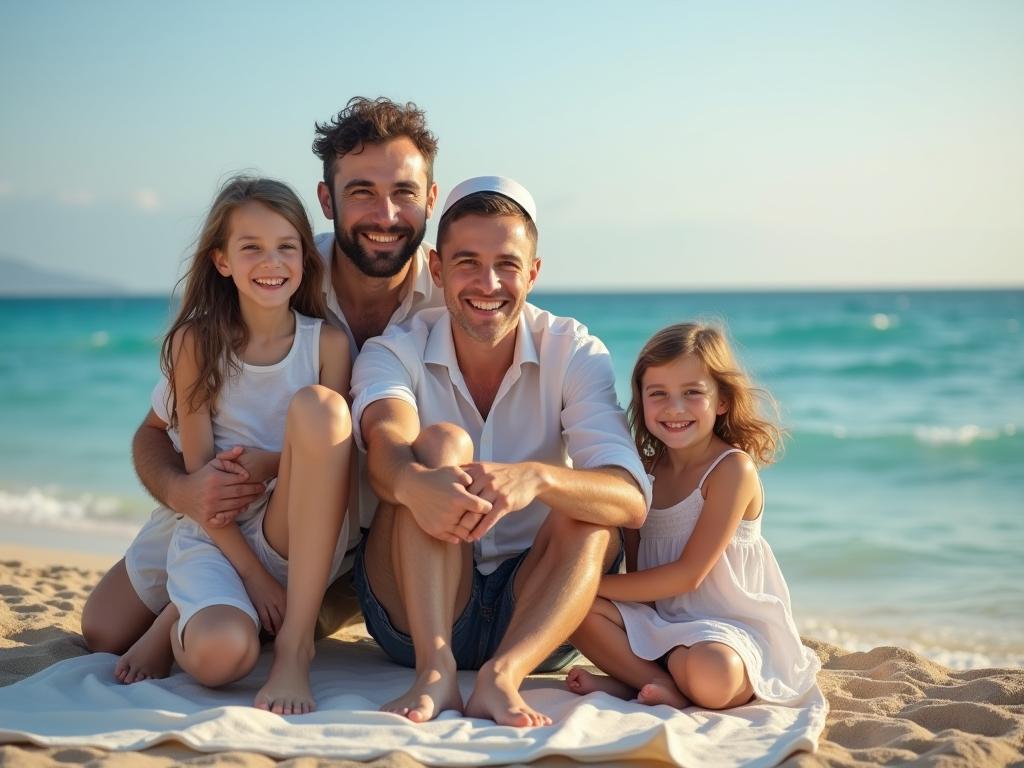 A happy religious family enjoying a vacation, with a focus on budget-friendly travel and last-minute deals.