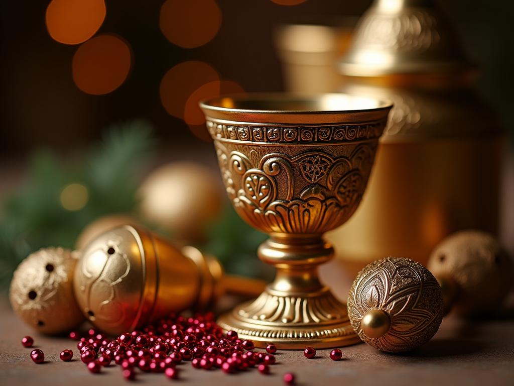 A beautifully decorated Elijah's cup for Passover, surrounded by festive decorations.