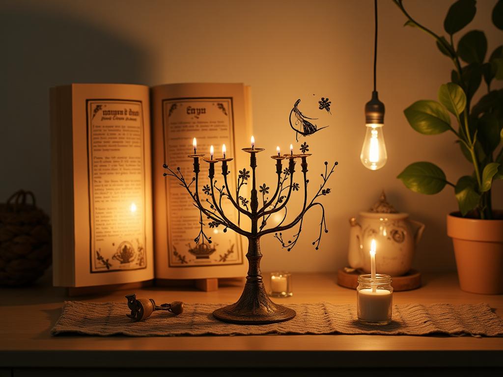 A creatively designed home blessing with natural elements and warm lighting.