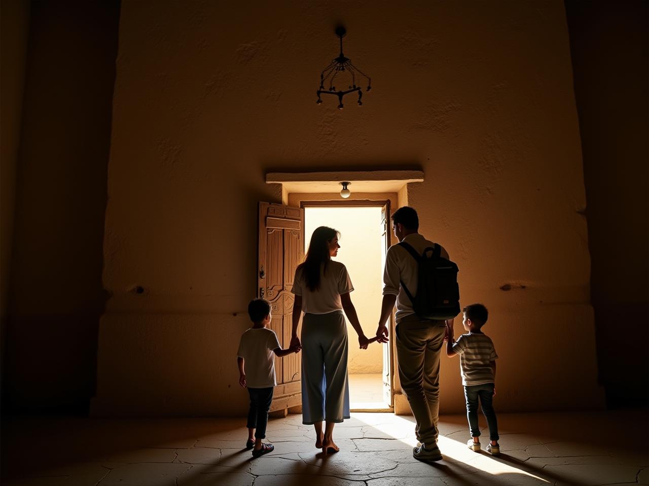 A family visiting an ancient synagogue in a hidden Jewish community.