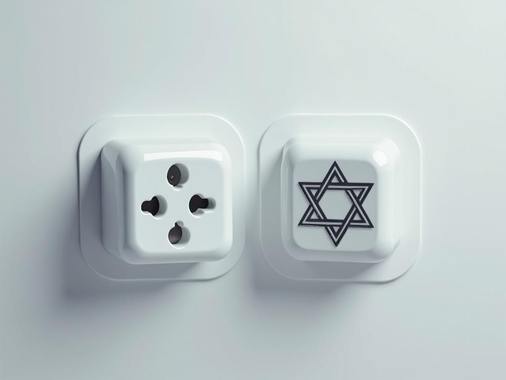 Smart plugs with a religious symbol, representing the intersection of technology and religious law.