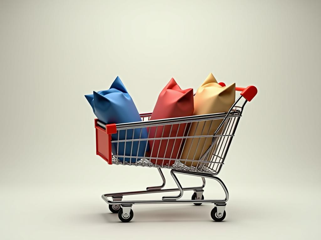 A family shopping cart divided into different supermarket bags, representing the split shopping method.