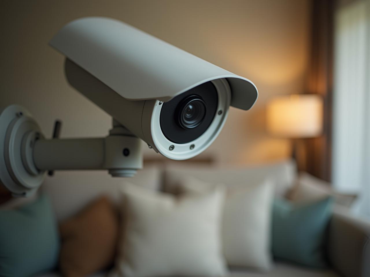 A domestic security camera with a blurred background of a Jewish home interior.