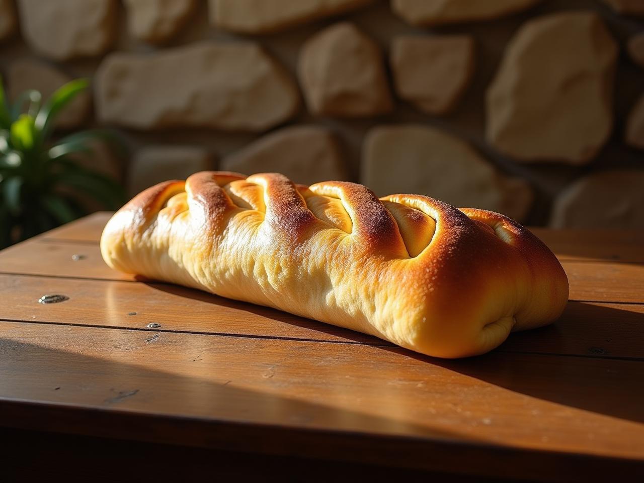 A beautifully decorated Challah cover resting on a wooden table, bathed in soft light, with the ancient stones of Tzfat visible in the background.