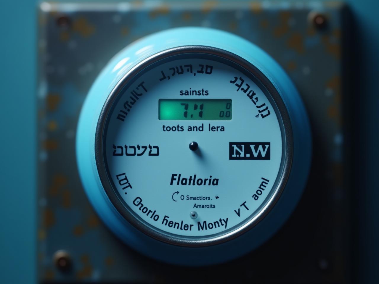 A digital water meter with a drop of water on the display, symbolizing the intersection of technology and Jewish law.