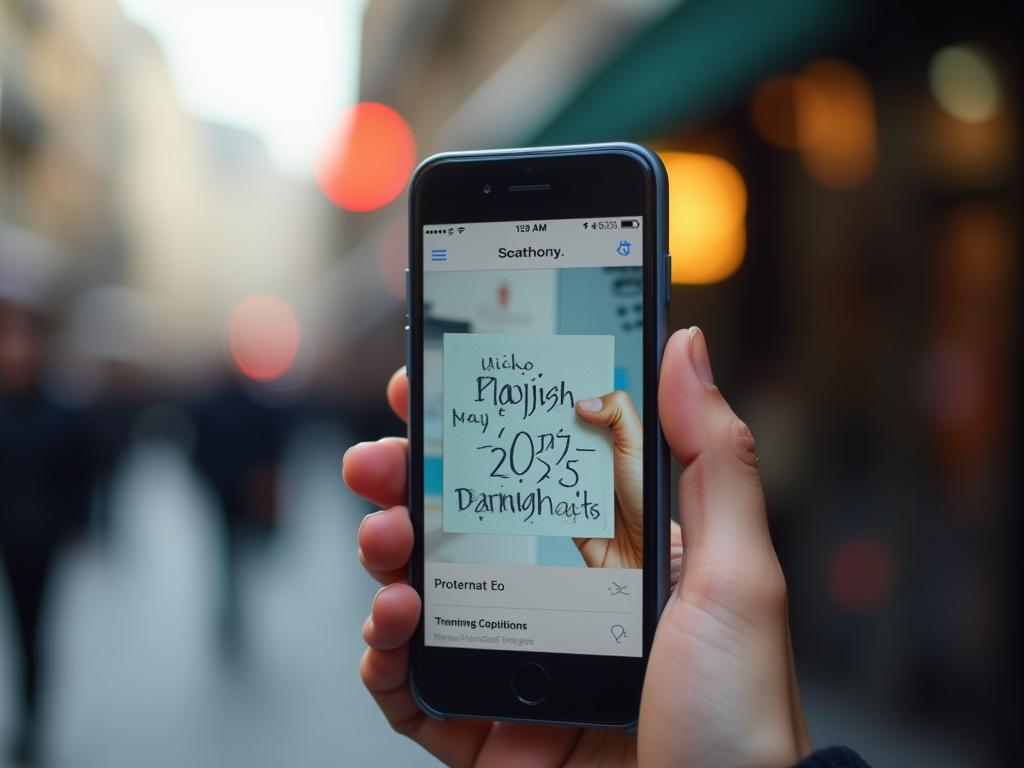 A person holding a kosher phone with a blurred background showing everyday life.