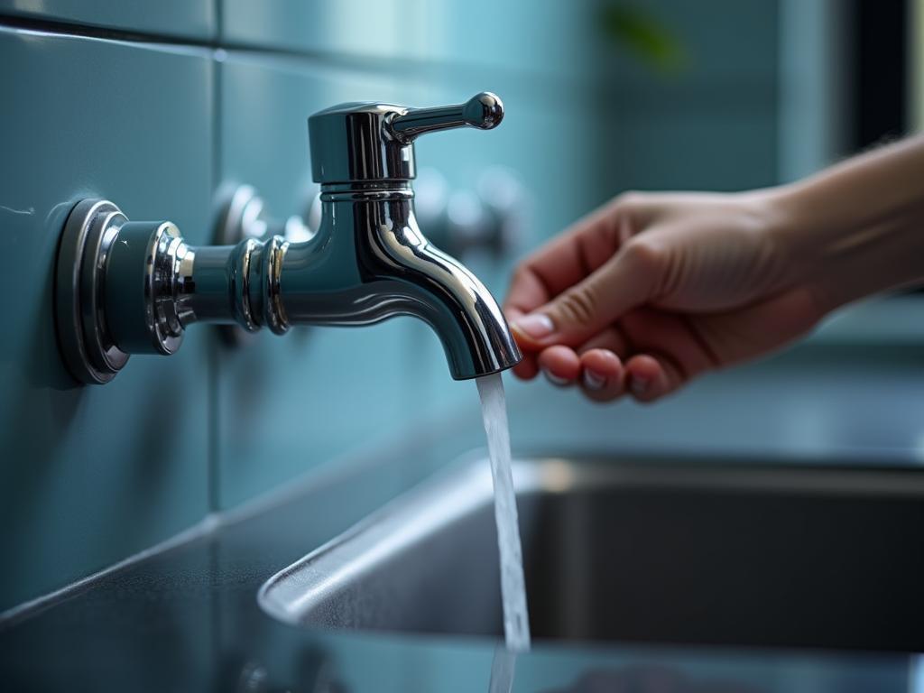 A picture of an electronic faucet with a hand approaching it.