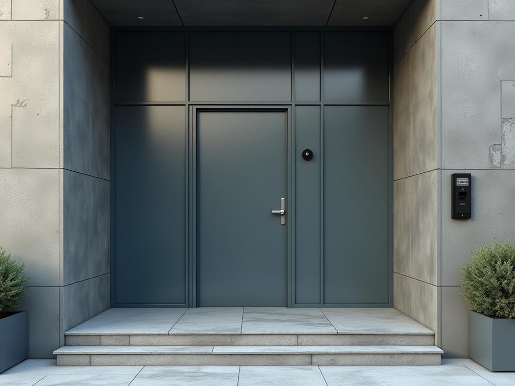 A modern building entrance with an intercom system, symbolizing the intersection of technology and religious law.