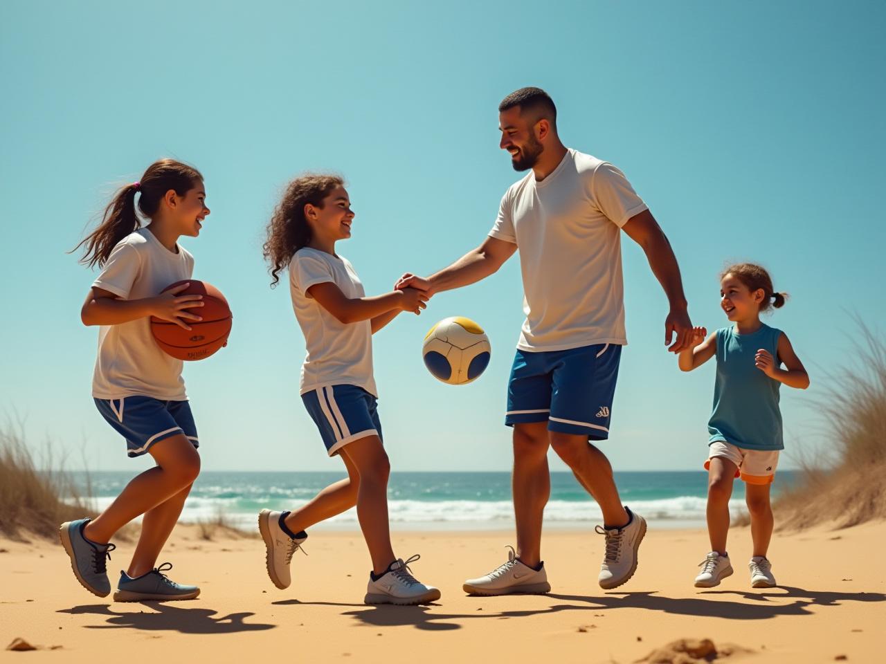 A family playing sports together, with a focus on affordable equipment.