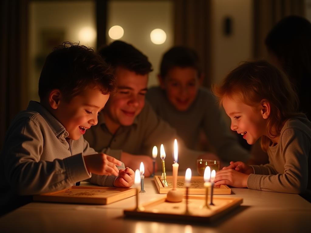 A family searching for the Afikoman with joy and excitement during the Passover Seder.