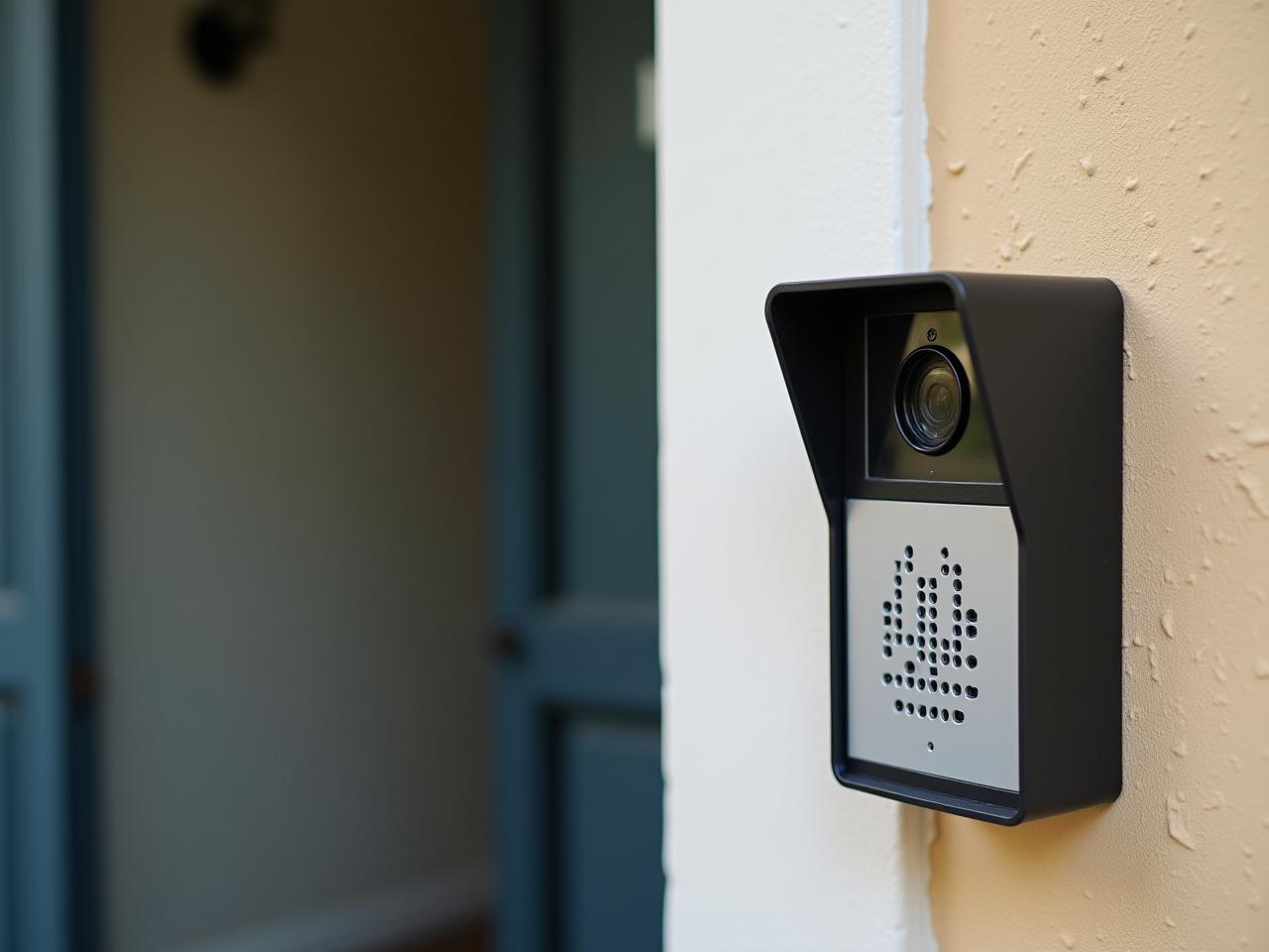 A picture of a video intercom device next to a family home entrance.
