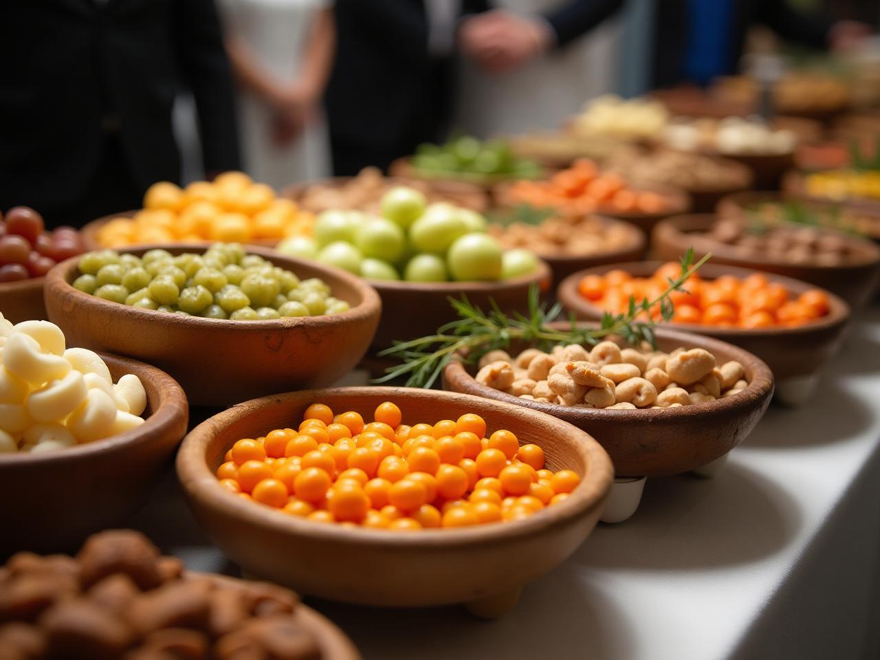 A buffet table filled with delicious kosher food at an event.